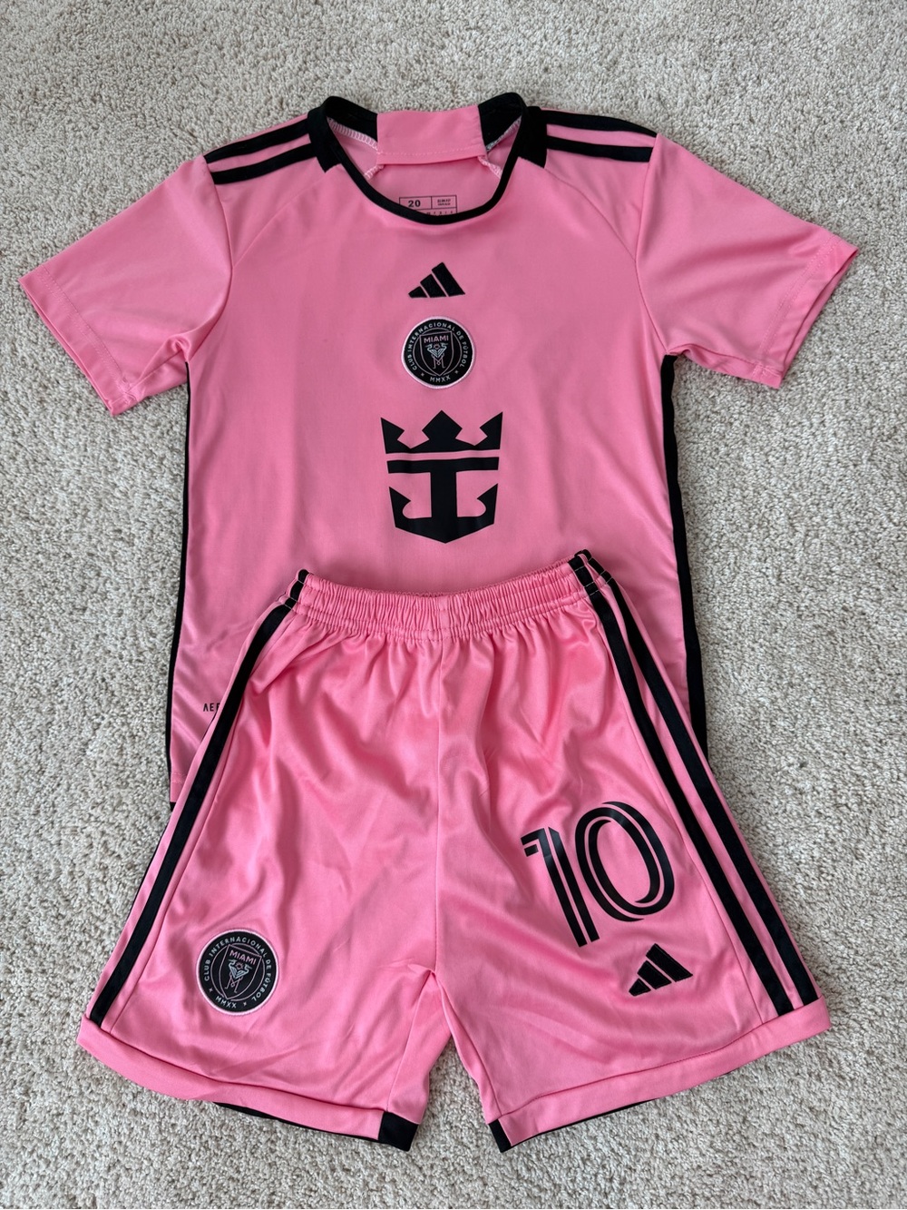 Adidas Miami Messi Pink & Black Kids Soccer Jersey and Shorts Kit